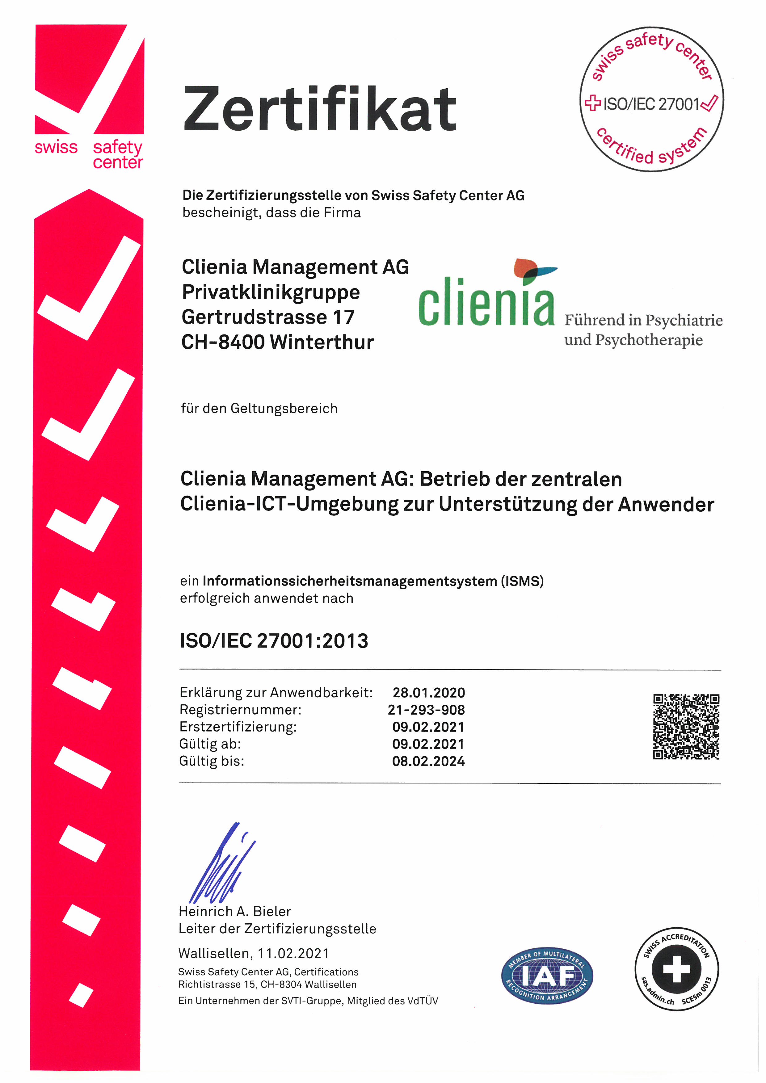 Informationssicherheit bei der Clienia